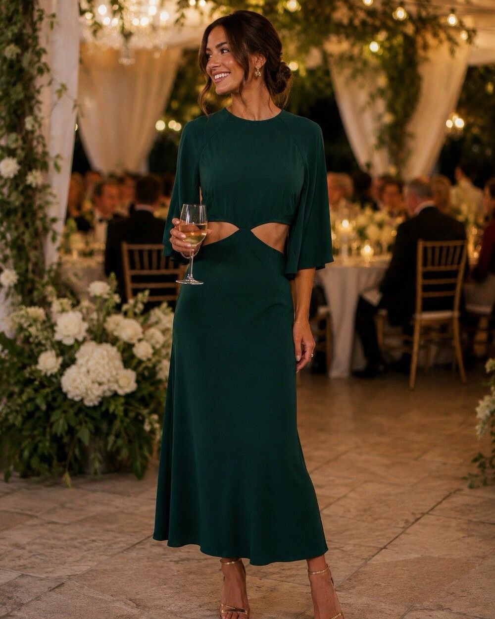 Reformation Benny Dress 4 Green Cut Out Flutter Sleeve Maxi Cali-Cool Bobo Chic
